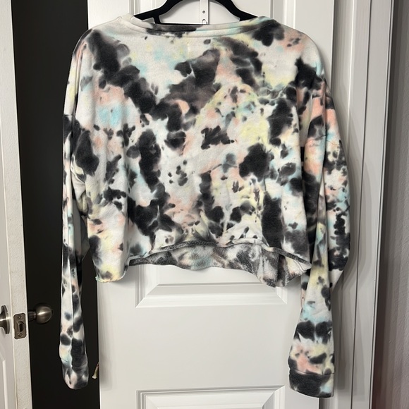 Colsie Tie-Dye Fleece Lounge Crop Sweatshirt Target Long sleeve pink white black - Picture 2 of 3